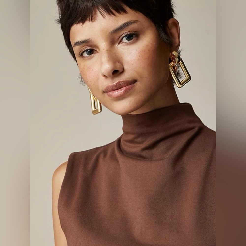 J.Crew Fitted knit mockneck dress with poplin skirt in brown, size L - Picture 3 of 7